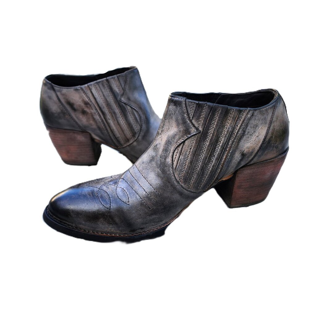 Roan Malina Leather Western Ankle Boots 8 - Picture 10 of 12